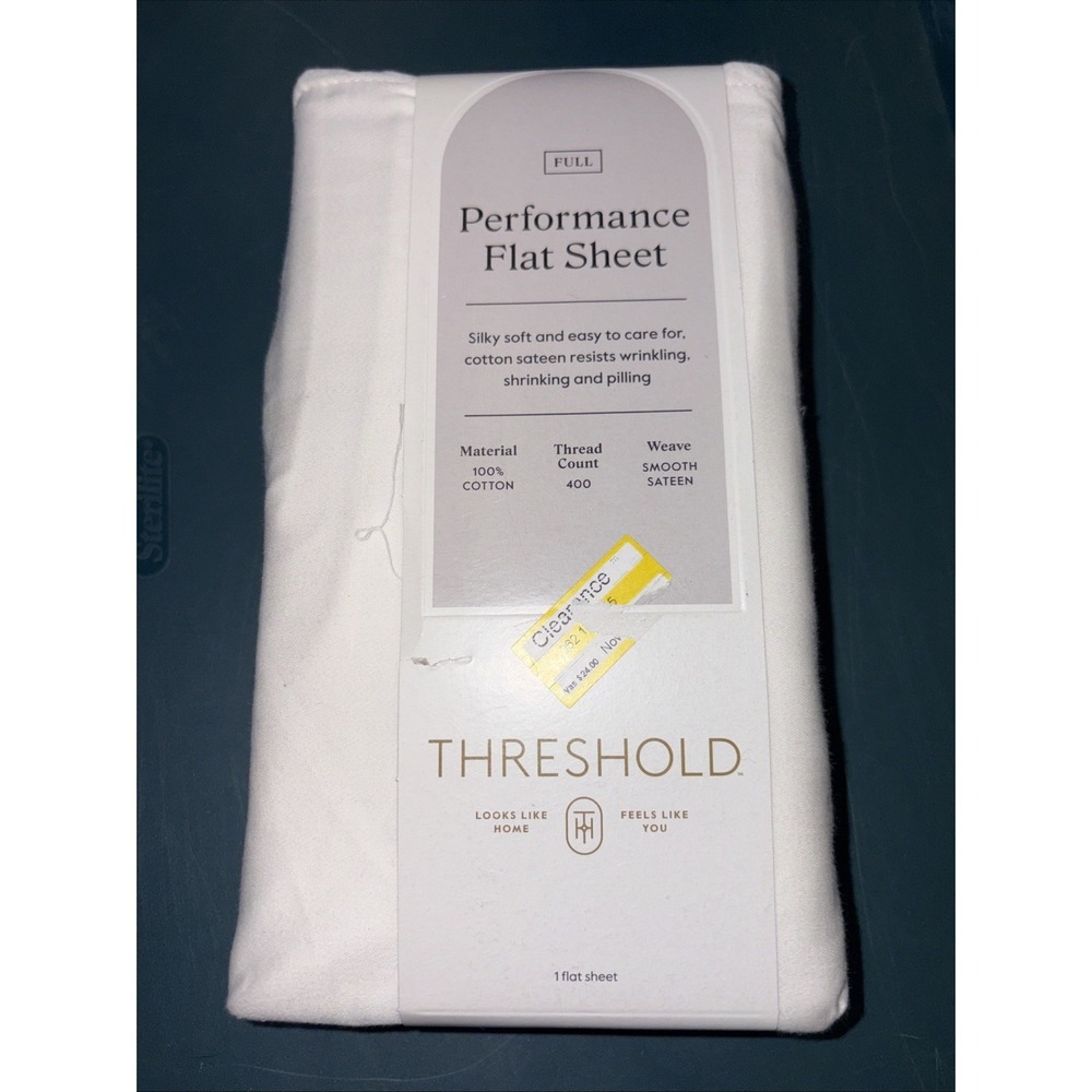 NWT Threshold FULL Performance Flat Sheet Silky Soft Sateen SOUR CREAM‎ 400 TC